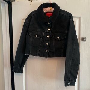 Guess Dark Denim Cropped Collar Jacket